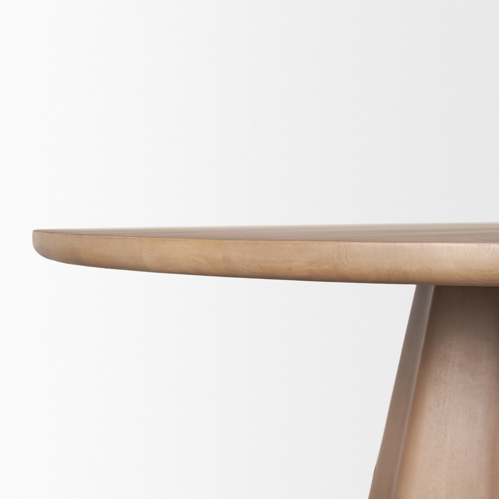60" Light Brown Solid Wood Pedestal Base Round Top Dining Table