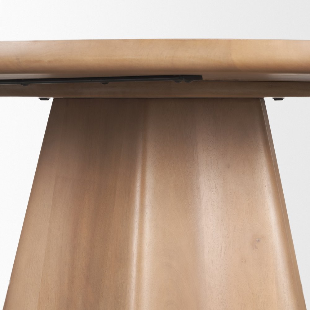 60" Light Brown Solid Wood Pedestal Base Round Top Dining Table
