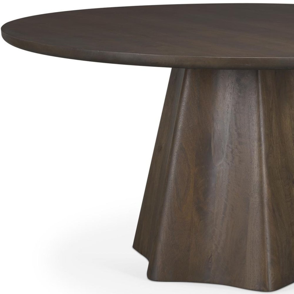 60" Light Brown Solid Wood Pedestal Base Round Top Dining Table