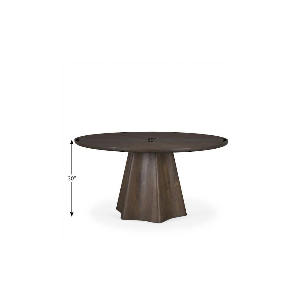 60" Light Brown Solid Wood Pedestal Base Round Top Dining Table