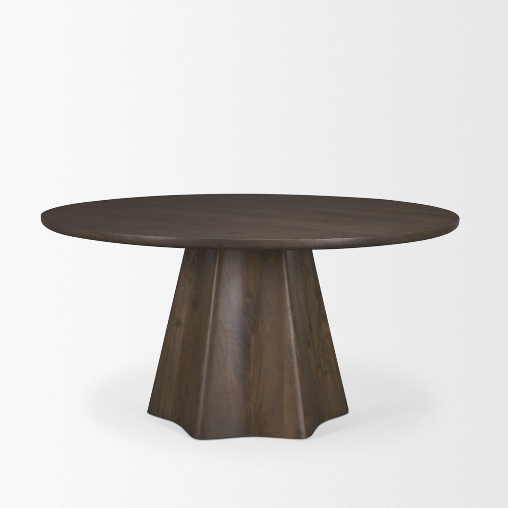 60" Light Brown Solid Wood Pedestal Base Round Top Dining Table