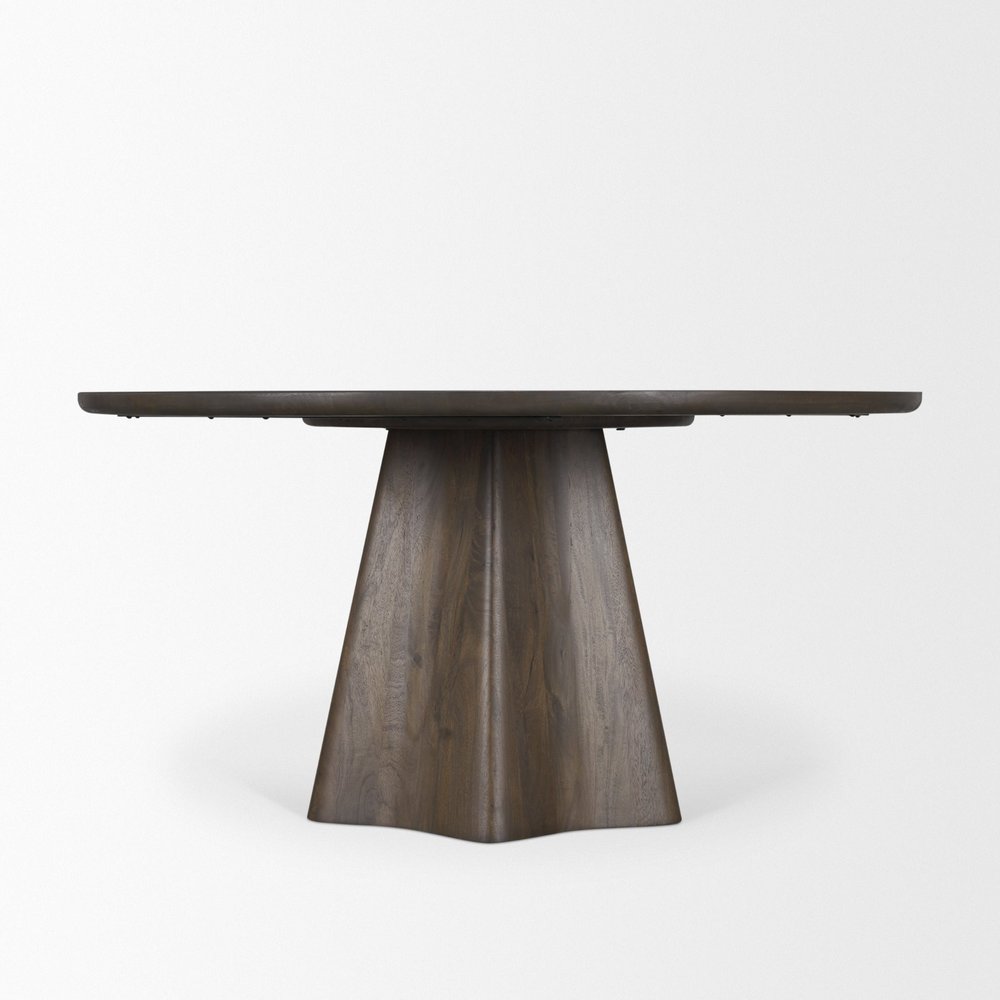 60" Light Brown Solid Wood Pedestal Base Round Top Dining Table