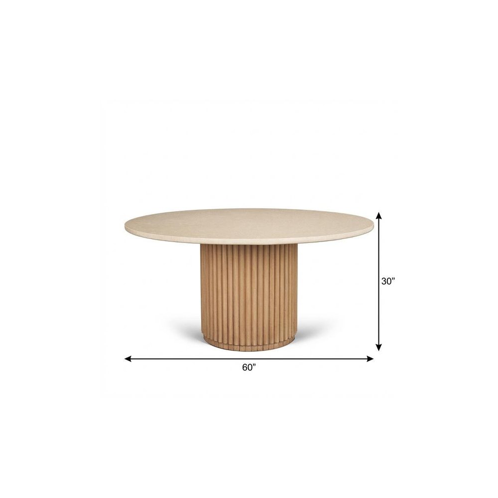 60" Dark Brown Solid Wood Pedestal Base Round Top Dining Table
