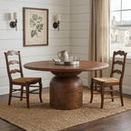 60" Brown Solid Wood Pedestal Base Round Top Dining Table