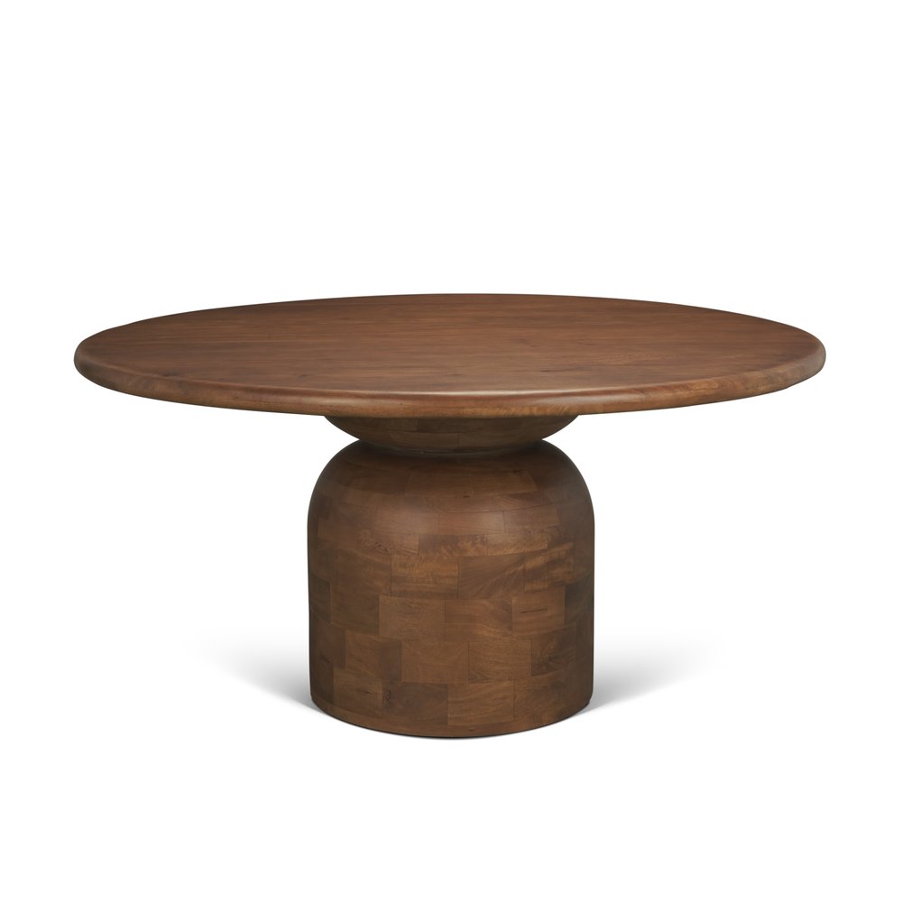 60" Brown Solid Wood Pedestal Base Round Top Dining Table