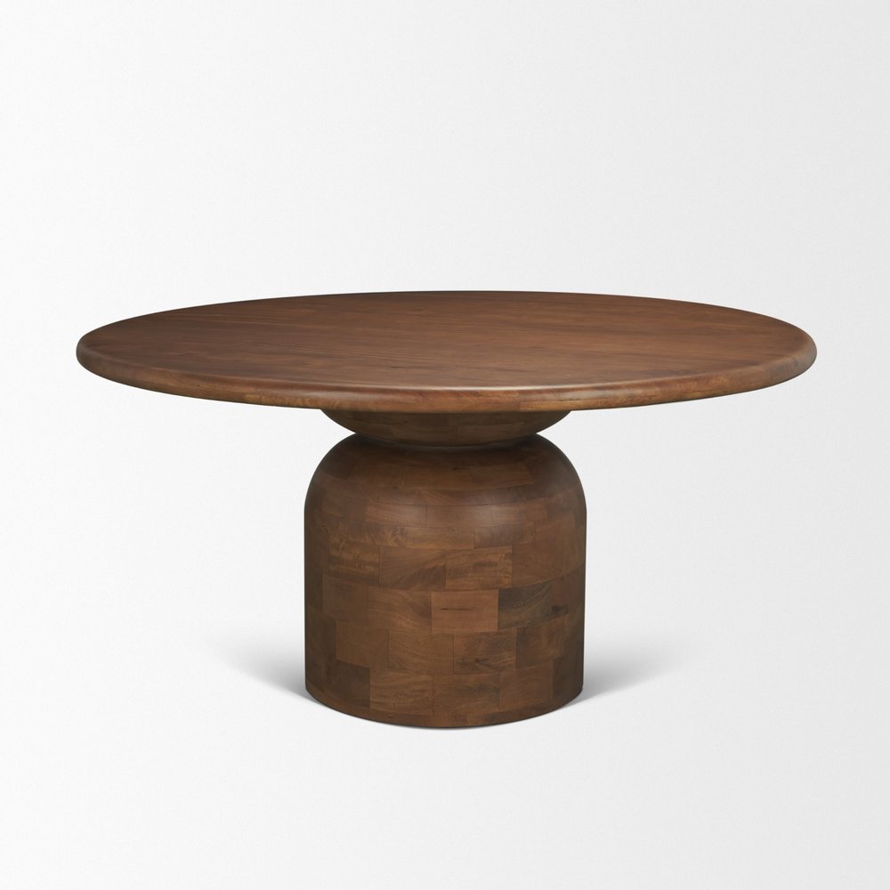 60" Brown Solid Wood Pedestal Base Round Top Dining Table