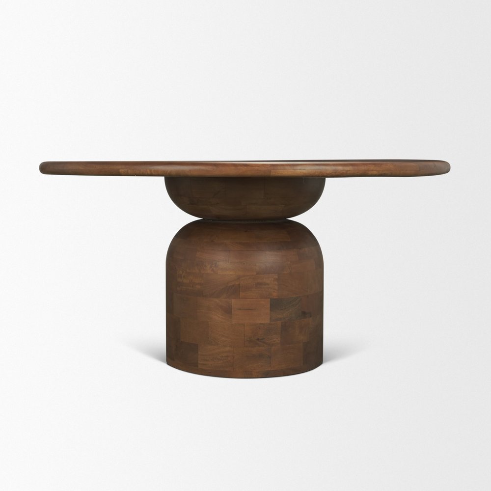 60" Brown Solid Wood Pedestal Base Round Top Dining Table