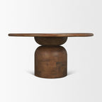60" Brown Solid Wood Pedestal Base Round Top Dining Table