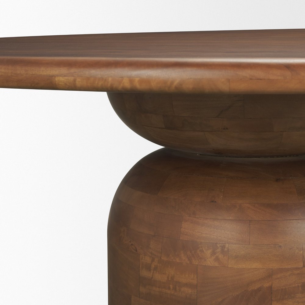 60" Brown Solid Wood Pedestal Base Round Top Dining Table