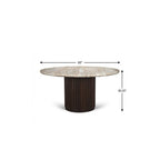 60" Gray Pastel Pink And Espresso Marble And Solid Wood Pedestal Base Round Top Dining Table