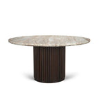 60" Gray Pastel Pink And Espresso Marble And Solid Wood Pedestal Base Round Top Dining Table