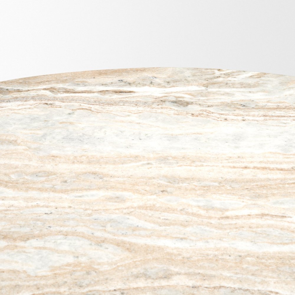 60" Gray Pastel Pink And Espresso Marble And Solid Wood Pedestal Base Round Top Dining Table