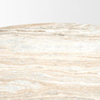 60" Gray Pastel Pink And Espresso Marble And Solid Wood Pedestal Base Round Top Dining Table