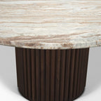 60" Gray Pastel Pink And Espresso Marble And Solid Wood Pedestal Base Round Top Dining Table