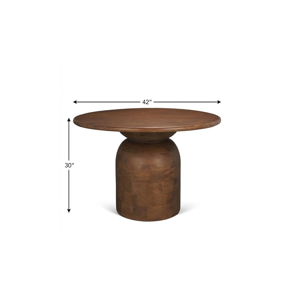 60" Brown Solid Wood Pedestal Base Round Top Dining Table