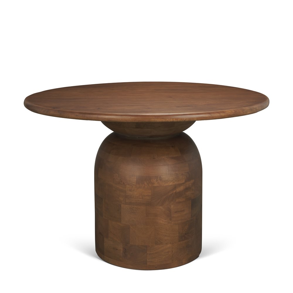 60" Brown Solid Wood Pedestal Base Round Top Dining Table