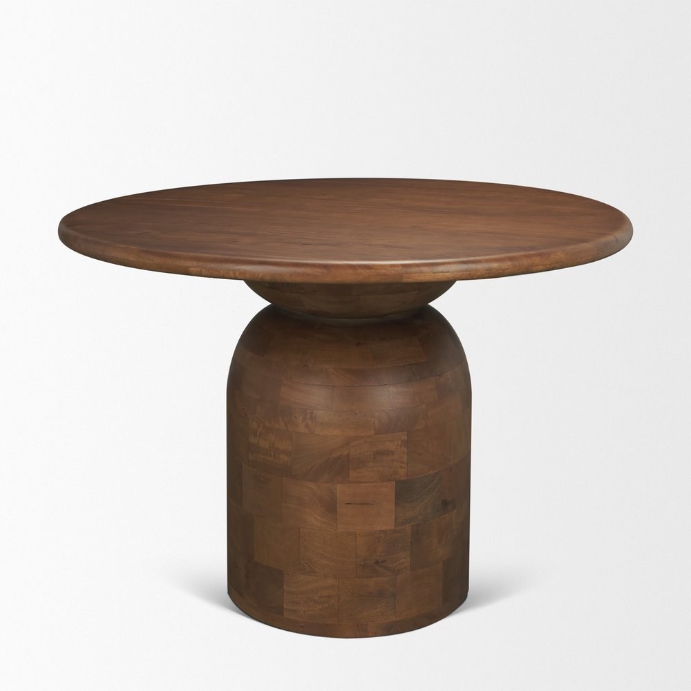 60" Brown Solid Wood Pedestal Base Round Top Dining Table