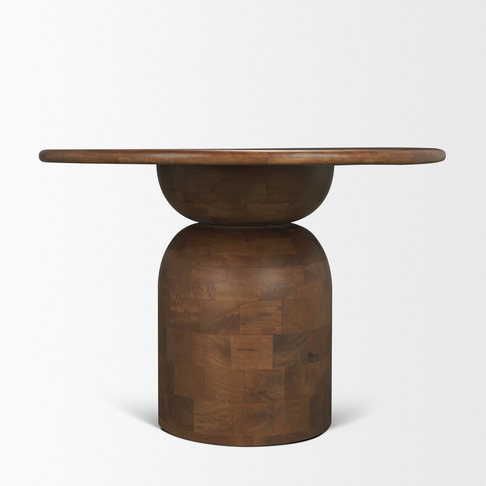 60" Brown Solid Wood Pedestal Base Round Top Dining Table