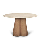 48" Beige And Light Brown Marble And Solid Wood Pedestal Base Round Top Dining Table