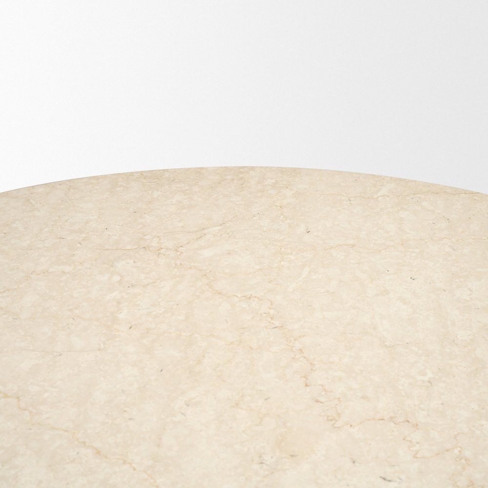 48" Beige And Light Brown Marble And Solid Wood Pedestal Base Round Top Dining Table