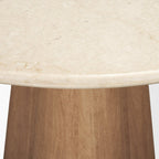 48" Beige And Light Brown Marble And Solid Wood Pedestal Base Round Top Dining Table