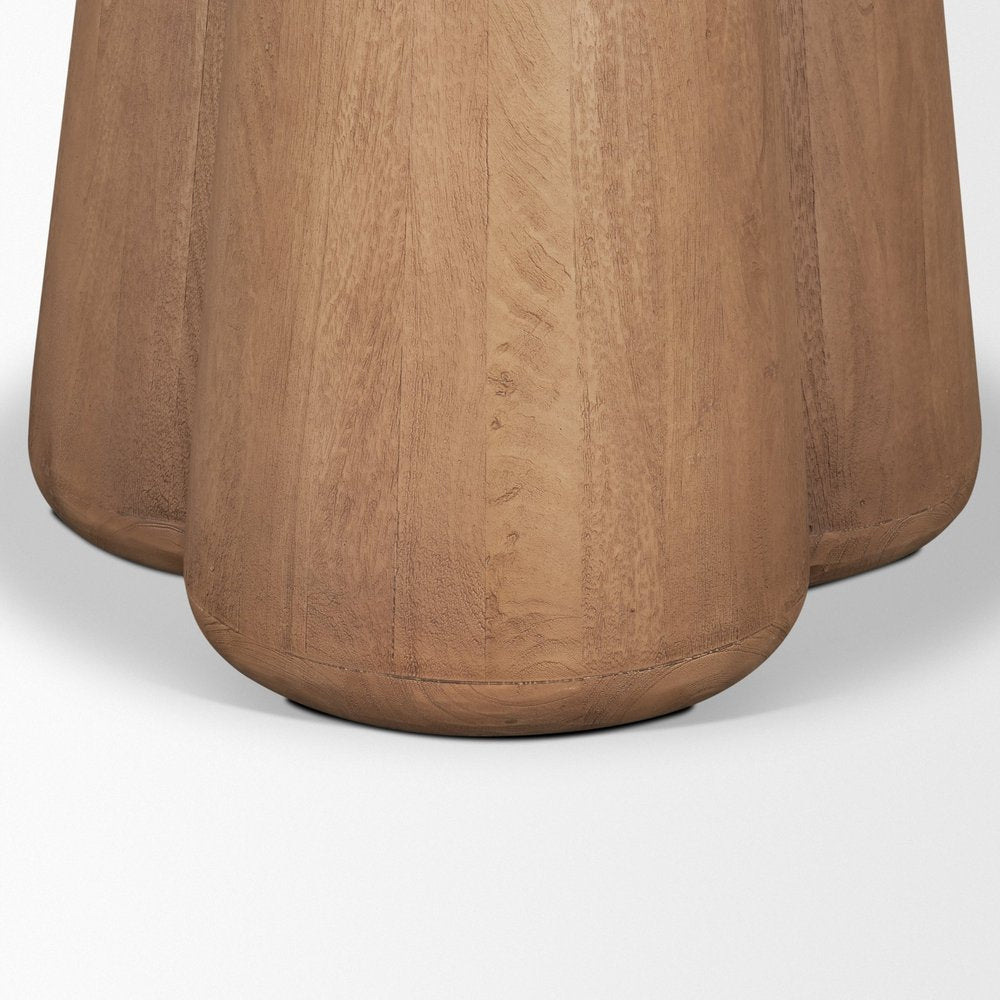 48" Beige And Light Brown Marble And Solid Wood Pedestal Base Round Top Dining Table