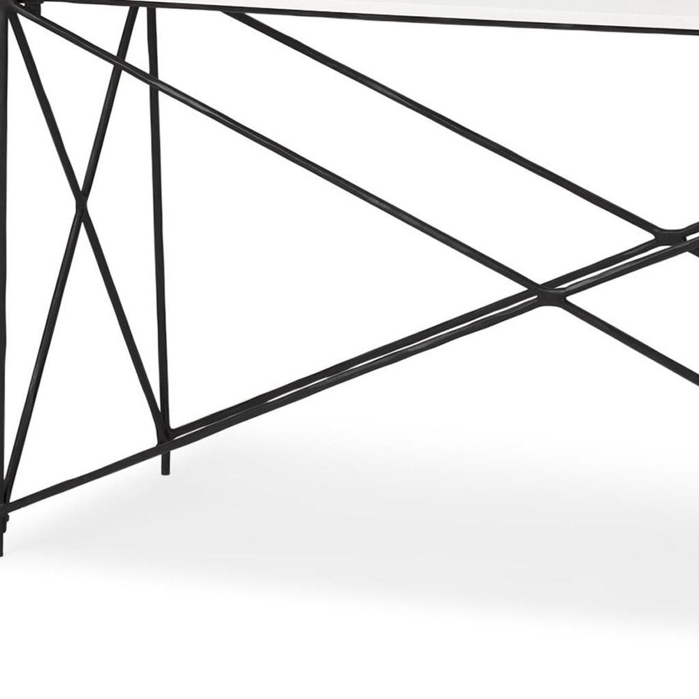 59" White and Black Genuine Marble and Metal Console Table