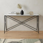 59" White and Black Genuine Marble and Metal Console Table