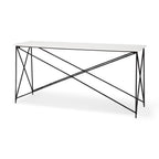 59" White and Black Genuine Marble and Metal Console Table
