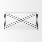 59" White and Black Genuine Marble and Metal Console Table