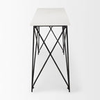 59" White and Black Genuine Marble and Metal Console Table