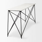 59" White and Black Genuine Marble and Metal Console Table