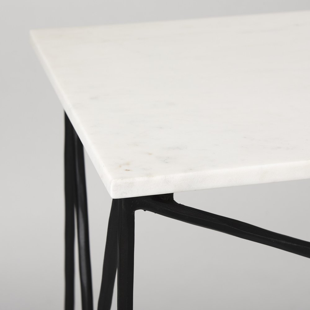 59" White and Black Genuine Marble and Metal Console Table