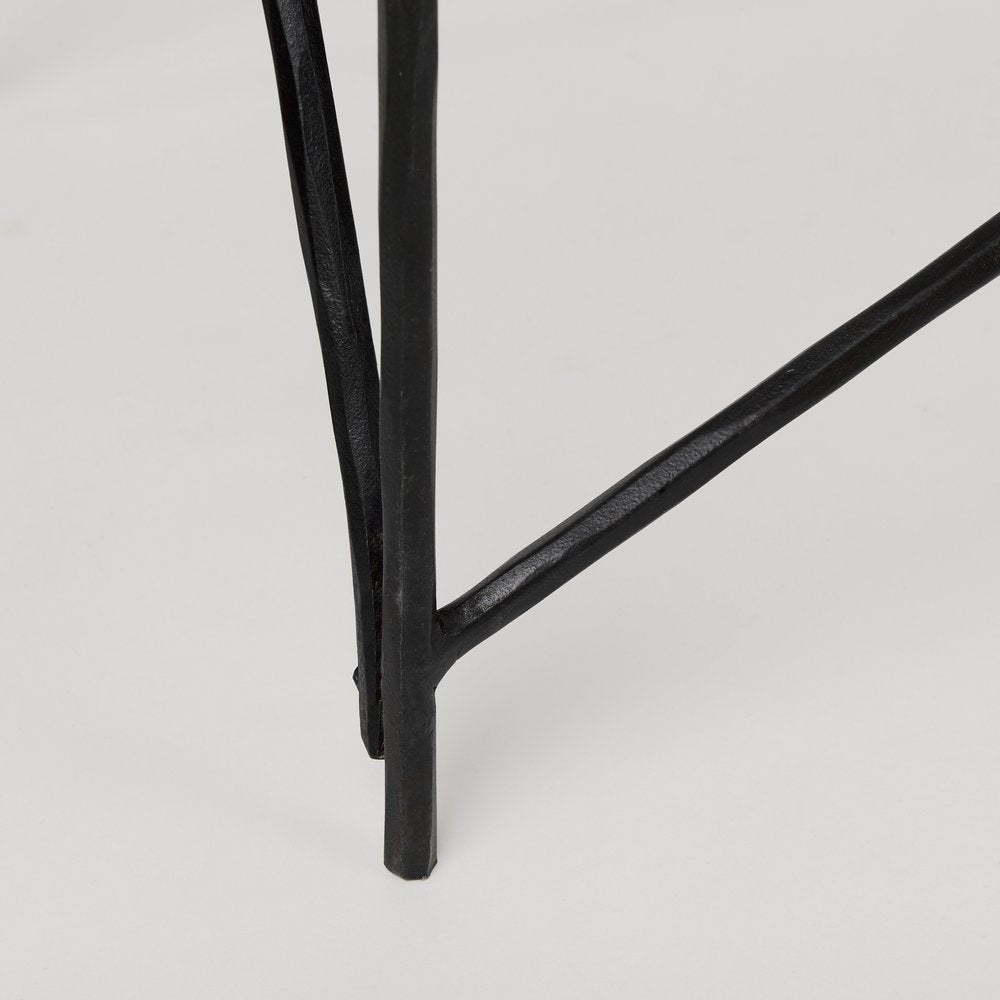59" White and Black Genuine Marble and Metal Console Table