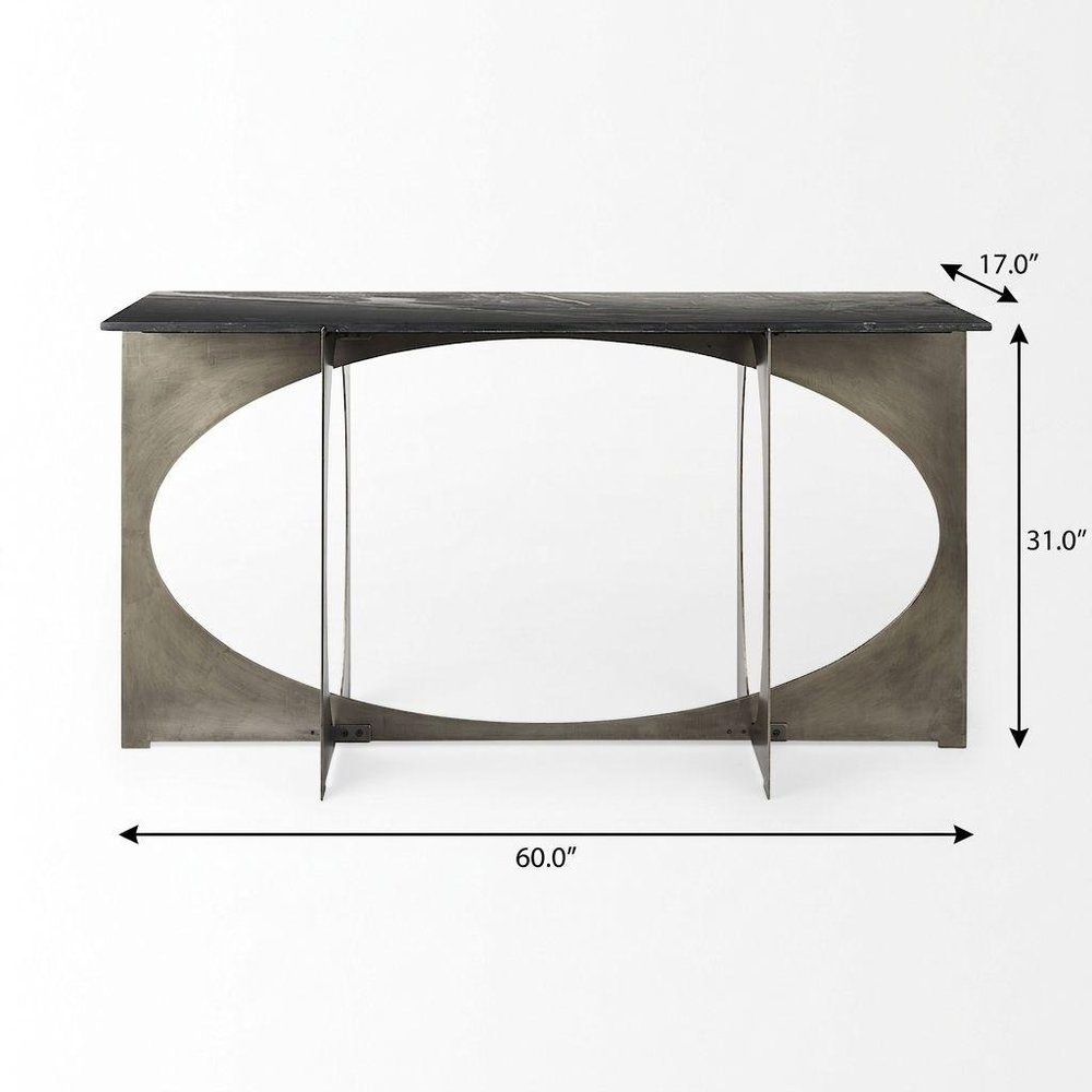 60" Black and Nickel Genuine Marble and Metal Frame Console Table