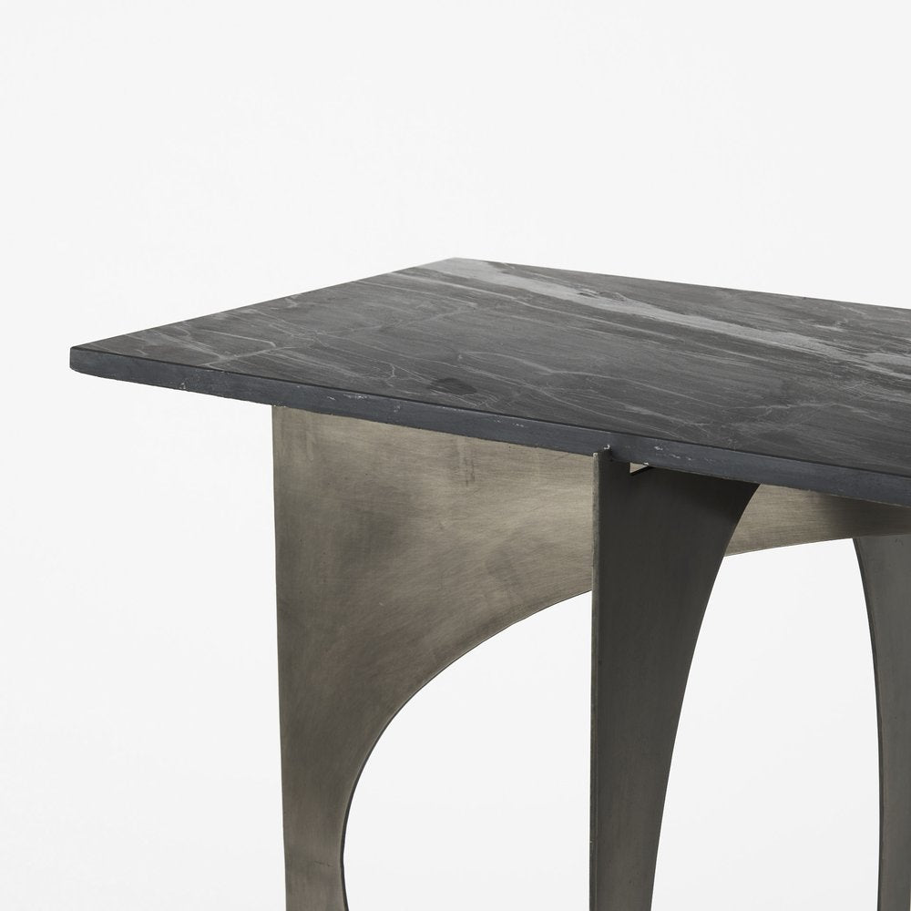 60" Black and Nickel Genuine Marble and Metal Frame Console Table