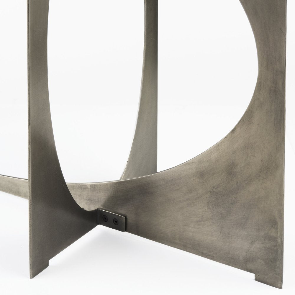 60" Black and Nickel Genuine Marble and Metal Frame Console Table