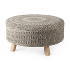 30" Dark Gray and Brown Wool Round Footstool