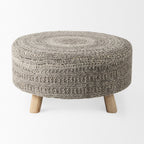 30" Dark Gray and Brown Wool Round Footstool