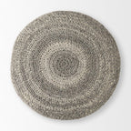 30" Dark Gray and Brown Wool Round Footstool