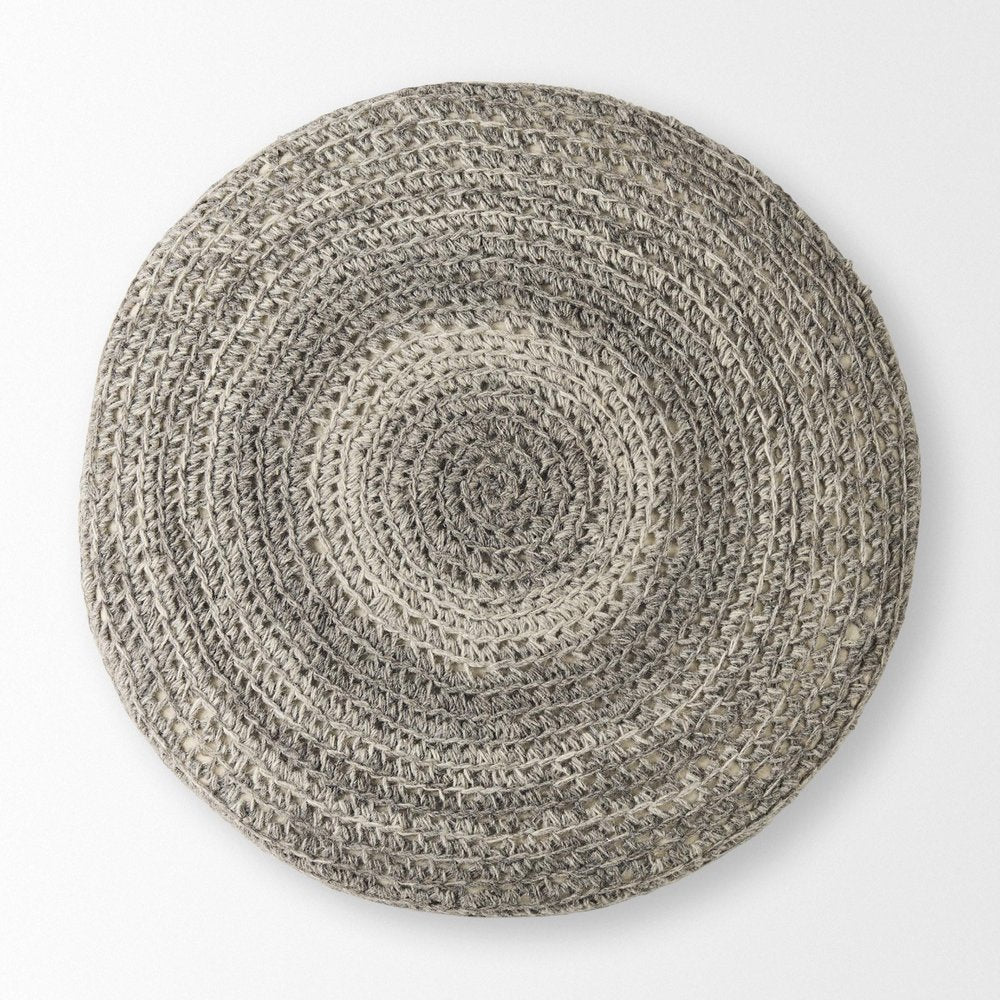 30" Dark Gray and Brown Wool Round Footstool