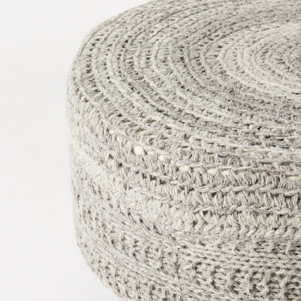 30" Dark Gray and Brown Wool Round Footstool