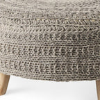 30" Dark Gray and Brown Wool Round Footstool