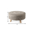 30" Dark Gray and Brown Wool Round Footstool
