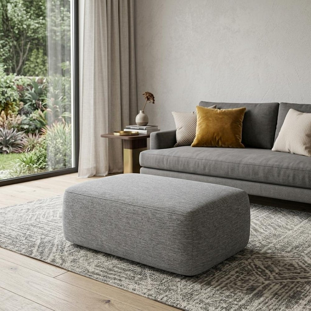 26" Gray and Brown Fabric Ottoman