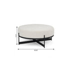 21" Cream and Black Boucle And Metal Round Pouf Ottoman