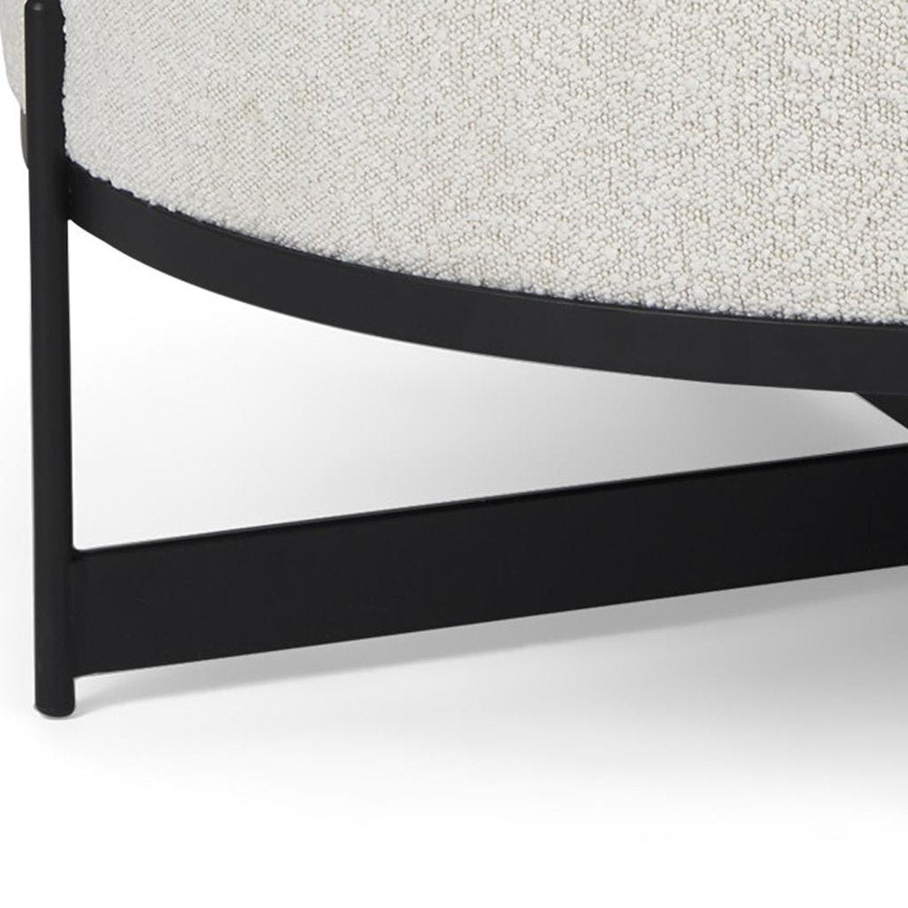 21" Cream and Black Boucle And Metal Round Pouf Ottoman