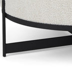 21" Cream and Black Boucle And Metal Round Pouf Ottoman