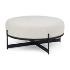 21" Cream and Black Boucle And Metal Round Pouf Ottoman