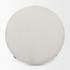 21" Cream and Black Boucle And Metal Round Pouf Ottoman